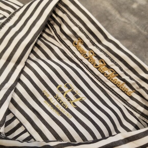 Seven in All Mankind Men's XL Black & White Striped Button Up Long Sleeve Shirt - Picture 4 of 12